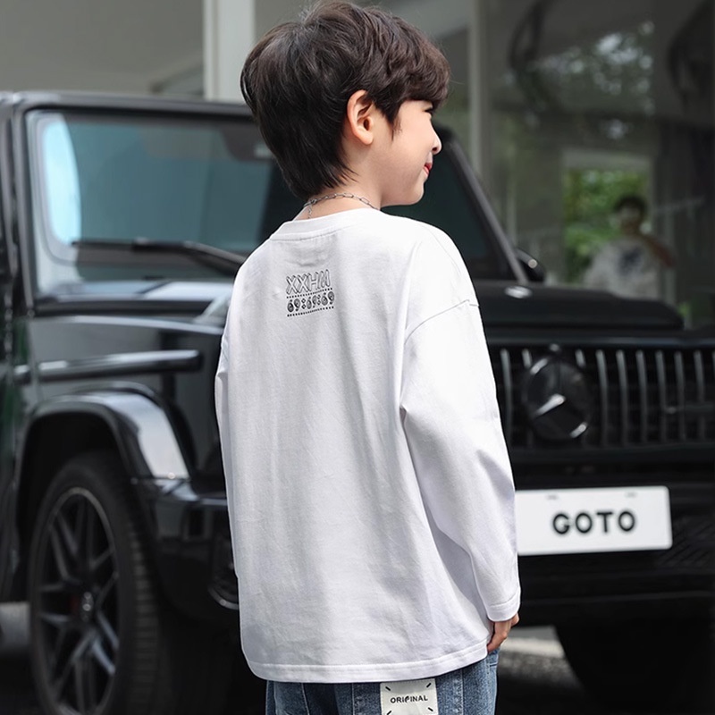 Bé trai t-shirt dài tay áo sơ mi trẻ em mới đáy áo sơ mi cotton tops trung và lớn quần áo trẻ em bé trai quần áo mùa thu