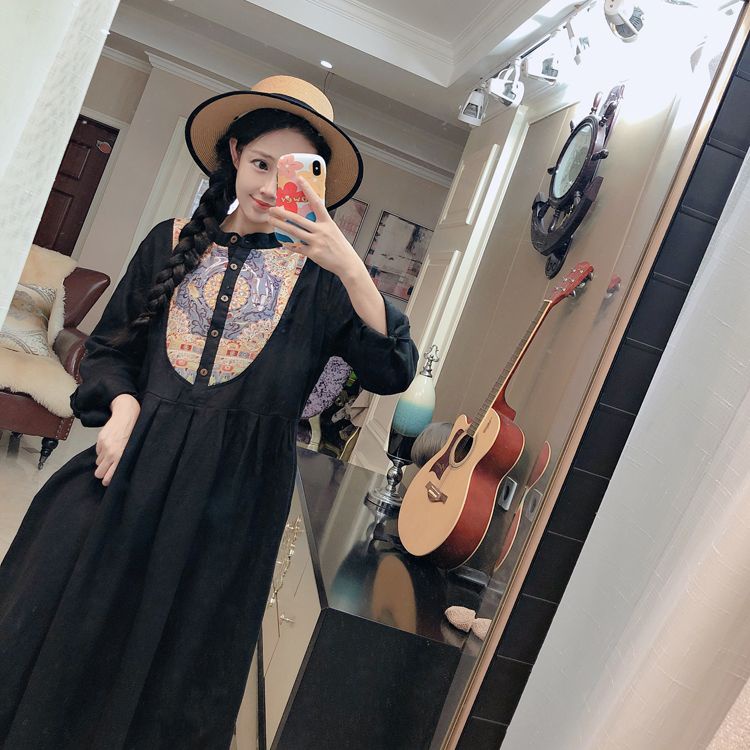 Ice cotton linen pick-up leak counter return tail order in stitching cotton linen short-sleeved dress women loose casual slimmer