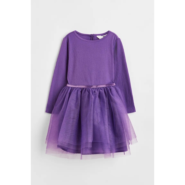 Đầm thun phối voan dài tay hàng H&M xuất