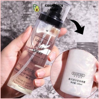Xịt khóa nền khóa lớp trang điểm hunmui có nhũ dưỡng ẩm bắt sáng make up fixer spray star flash nội địa trung
