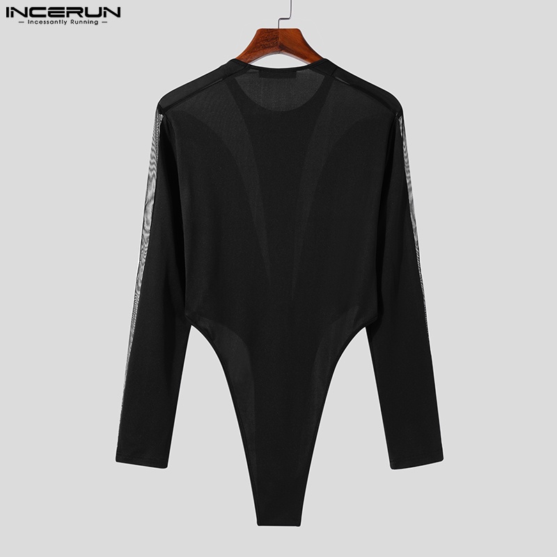 Áo liền quần INCERUN vải lưới dài tay thời trang gợi cảm dành cho nam