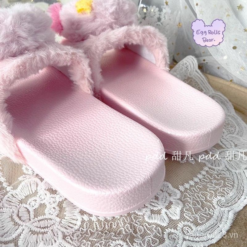 Sản phẩm mới sẵn sàng cổ phiếu sao kirby mùa hè phẳng phim hoạt hình nhật bản hàng hóa cô gái mềm mại dễ thương sang trọng flip-flops cô gái dép lông