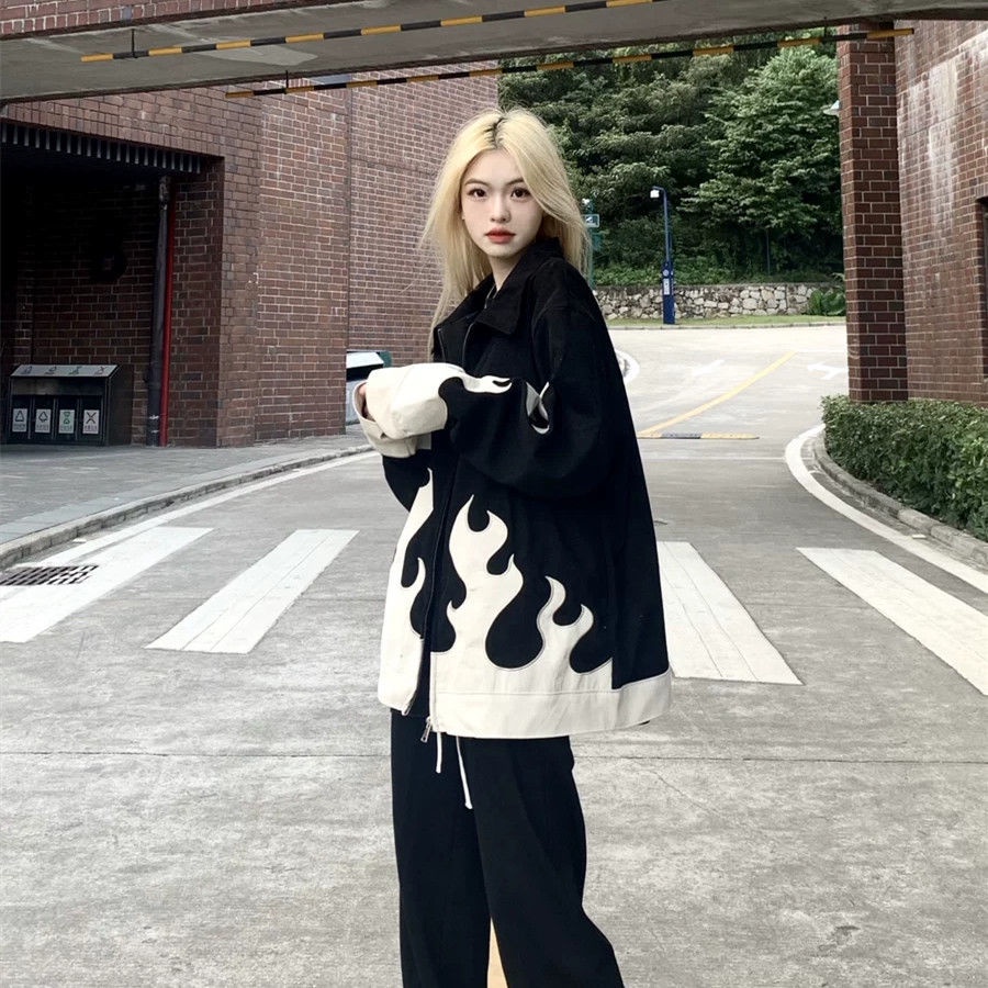 Ins autumn flame thêu corduroy high street all-match jacket lỏng lẻo áo khoác và áo khoác cặp đôi nam và nữ giản dị