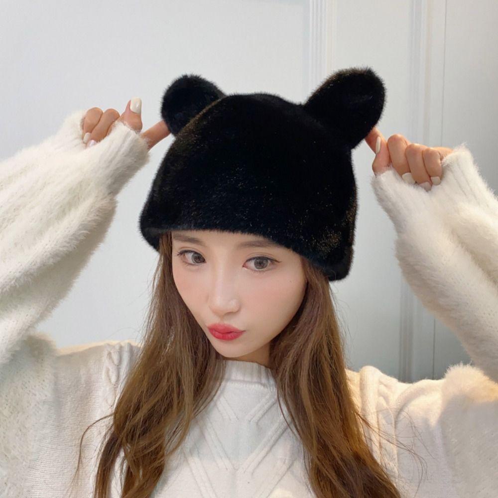 Mũ che tai vải nhung lông tai gấu Thời Trang Mùa Đông Cho Nữ 9Sir hot)
