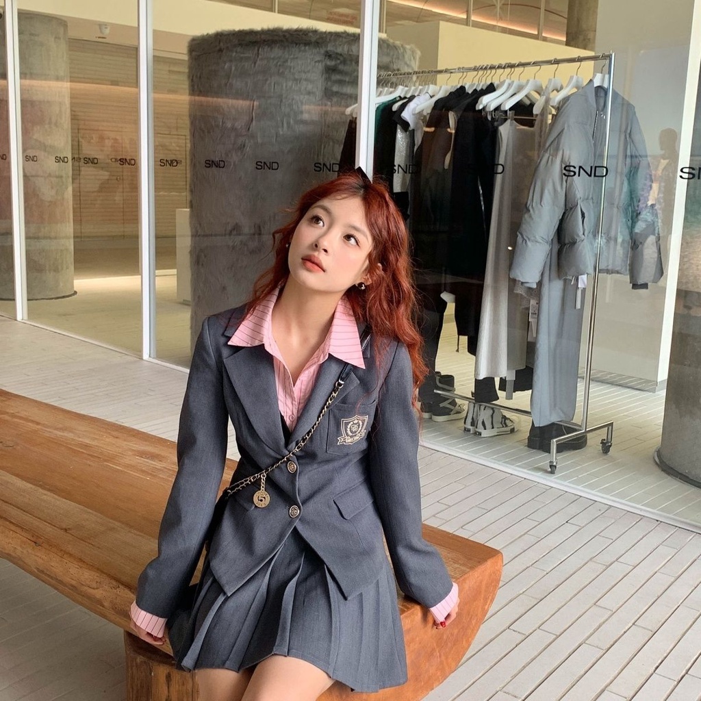 Milyfashion 2023 mùa xuân phong cách mới ngọt ngào phong cách cay ngọt ngào đường khâu không đều đặn áo sơ mi hai mảnh giả eo cao trông thon thả hơn