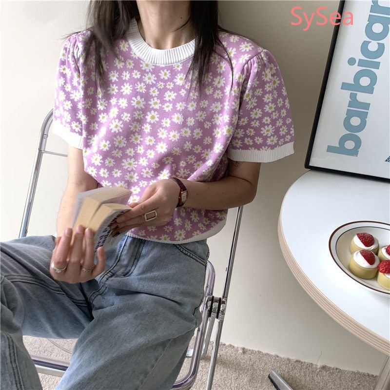 Áo Dệt Kim Dáng Rộng In Hoa Kiểu Retro Thời Trang Mùa Hè Cho Nữ