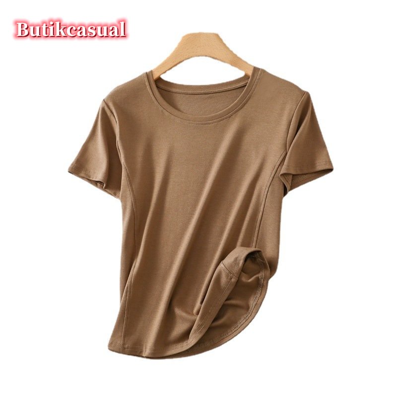 Áo Thun Cotton Mỏng Cổ Tròn Ghép Nối Thời Trang Mùa Hè 2023 Cho Nữ