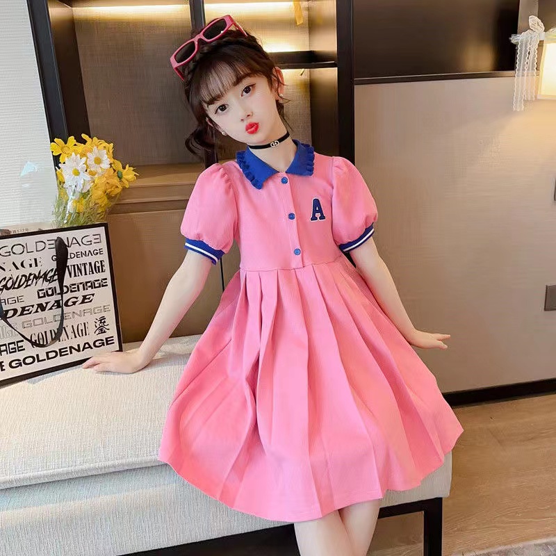Đầm POLO Tay Ngắn Thời Trang Mùa Hè Phong Cách Hàn Quốc Cho Bé Gái 3-14 Tuổi