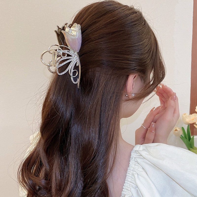 Kẹp tóc CHLINS hình hoa tulip đính kim cương giả thời trang cho nữ