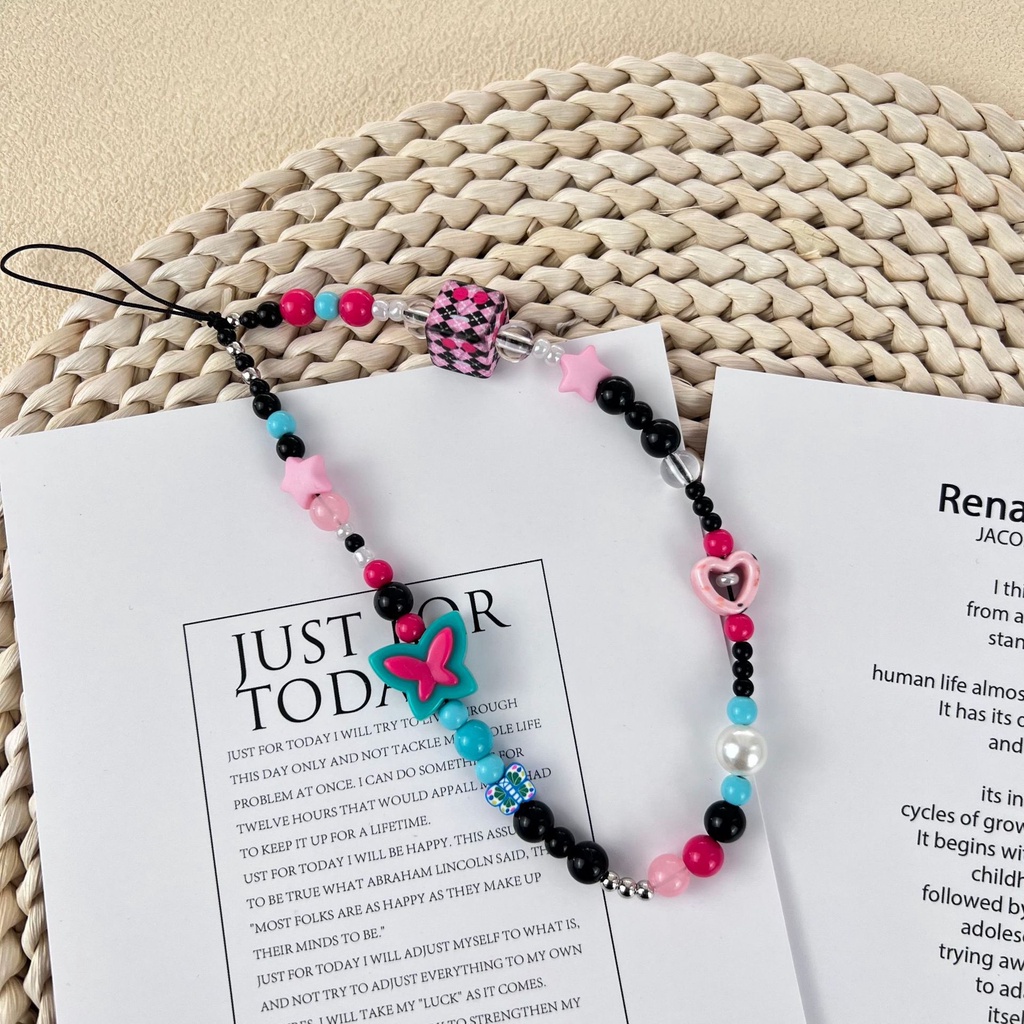 Dây Xích Acrylic In Hình Gấu / Bướm Nhiều Màu Chống Mất Kiểu Hàn Quốc Cho Điện Thoại