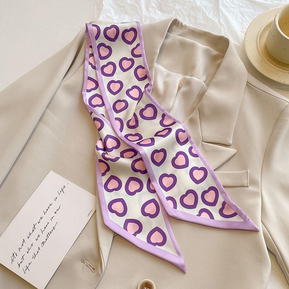 IVORY Satin Silk Scarf For Girls Sweet All-Match Heart Grid Headband Tulip Ins Long Scarf Lattice Sweet Neck Scarf Women Hair Ribbon