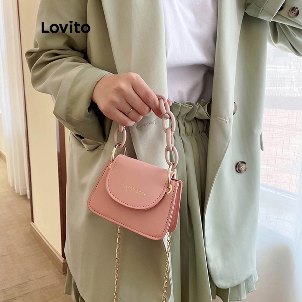 Túi hobo LOVITO tròn chuỗi dây xích họa tiết chữ cái thanh lịch cho nữ L48BA035 (kaki/ trắng/ hồng/ đen)