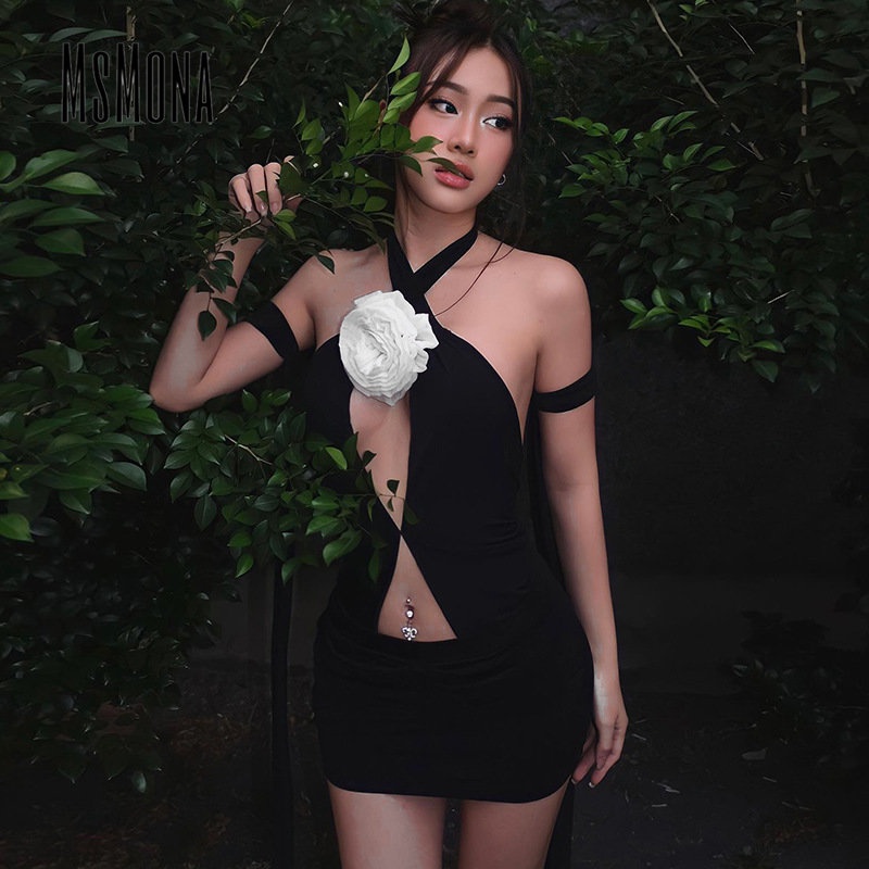 Đầm Sát Nách In Hoa Phối Màu Tương Phản Thời Trang 2023 Quyến Rũ Cho Nữ