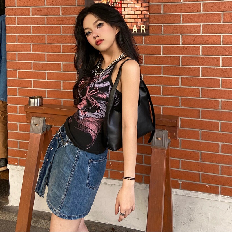 Kliou Áo Hai Dây Dáng Ôm Co Giãn In Họa Tiết Hoa Y2K Thời Trang Mùa Hè 2023