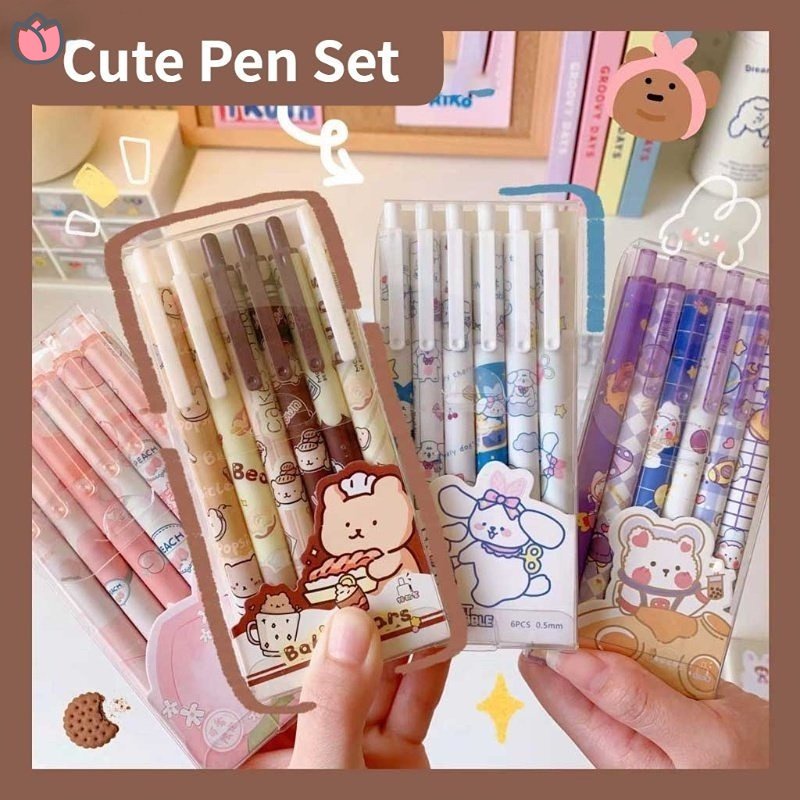 Set 6 Bút Mực Gel Dạng Nhấn Tạo Hình Dễ Thương