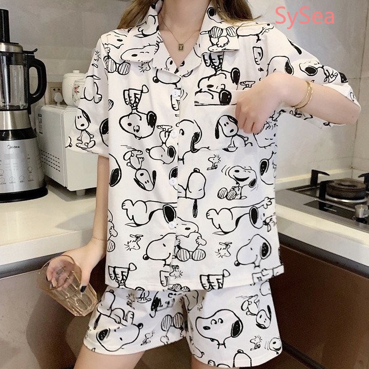 Bộ Đồ Ngủ Áo Tay Lửng + Quần Short Dáng Rộng Thiết Kế Tối Giản Thời Trang Cho Nữ