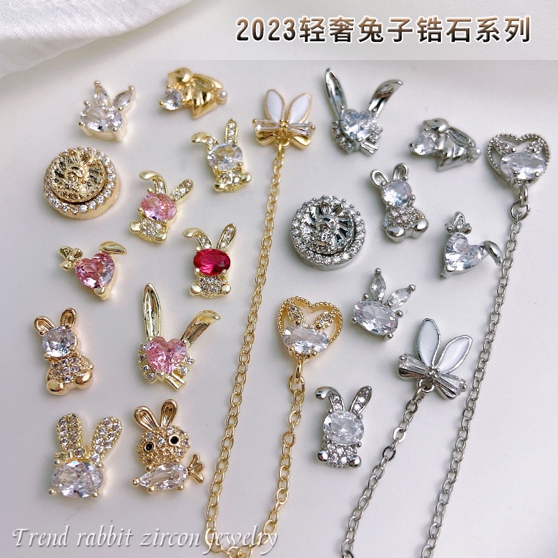 Charm thỏ đính đá trang trí móng dễ thương, phụ kiện nail