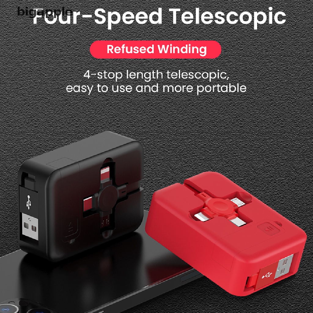 Dây Cáp Sạc USB Type C Micro USB 4 Trong 1 Rút Được Tiện Dụng Cho Điện Thoại