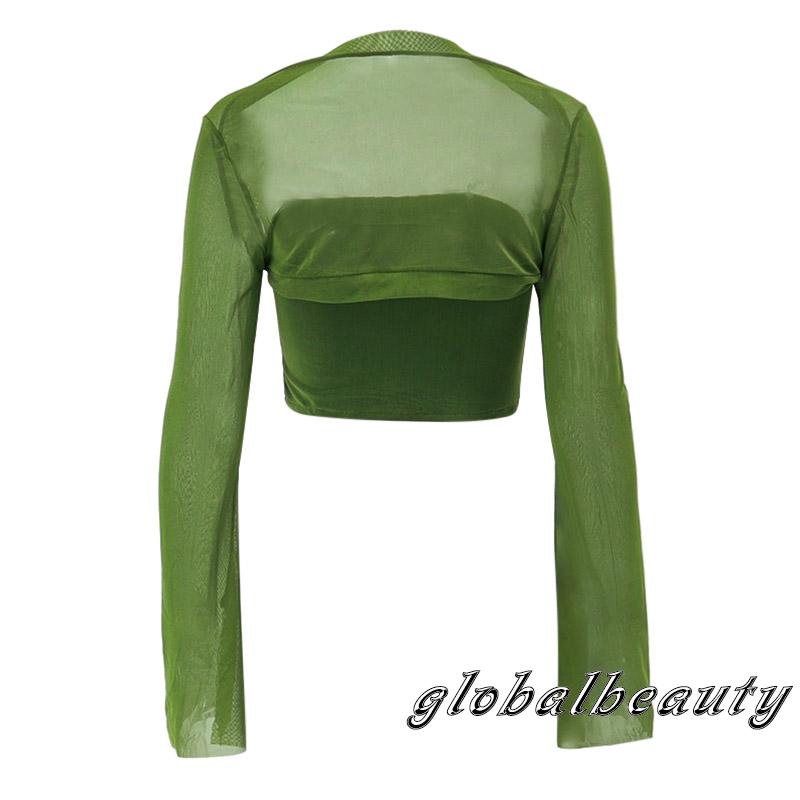 Set Áo Trễ Vai Không Tay 00GB + Áo Lưới Dài Tay Màu Sắc Trơn Dành Cho Nữ