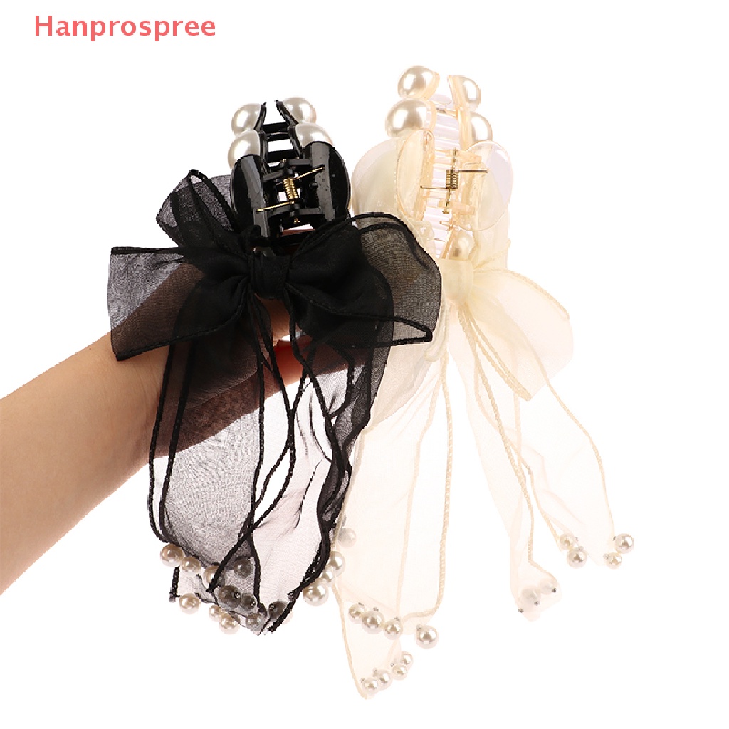 Kẹp Tóc Nơ Đính Ngọc Trai Giả Màu Đen Thời Trang