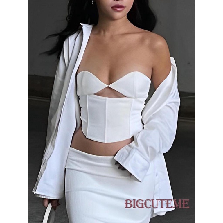 [] - Áo Crop Top Không Tay Hở Lưng Ôm Dáng Màu Trơn Buộc Dây Màu Trơn Mùa Hè Cho Nữ - Trắng / Đen / Xanh Dương