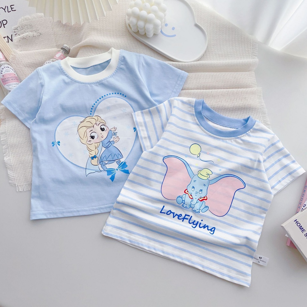 Áo Thun Cotton Ngắn Tay Họa Tiết Kẻ Sọc Thời Trang Mùa Hè 2023 Cho Bé Gái Hoạt Hình