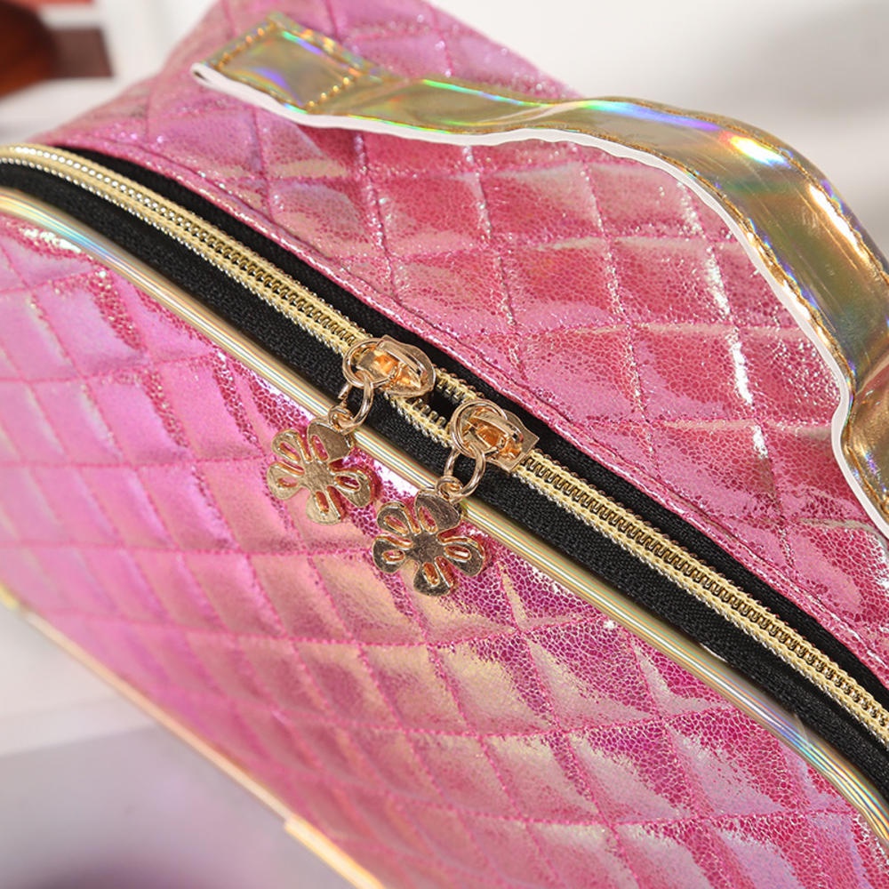 Túi Đựng Mỹ Phẩm Da PU Màu Laser Họa Tiết Kim Cương Sức Chứa Lớn