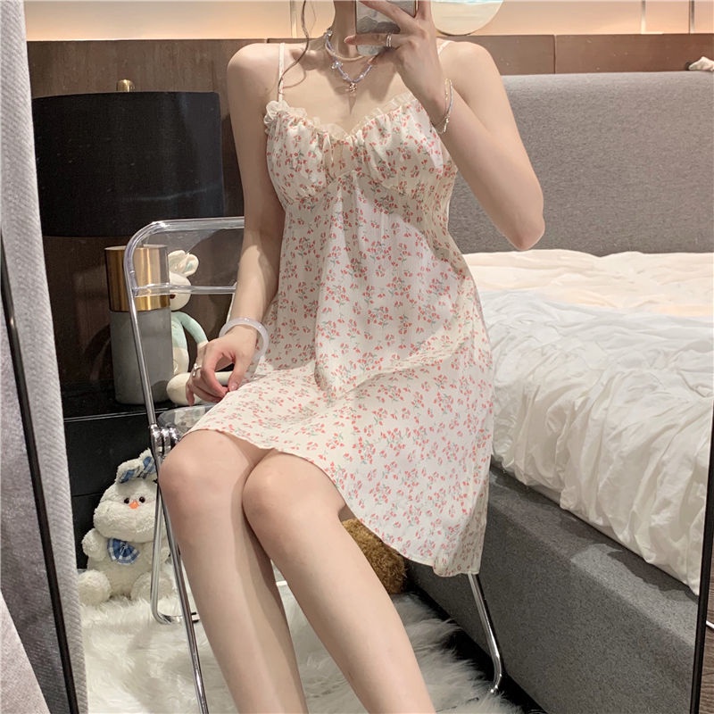 Đồ ngủ Mỏng Thoải Mái In Họa Tiết Hoa Nhỏ Dễ Thương Phong Cách Hoàng Gia Pháp Thời Trang Mùa Hè Cho Nữ