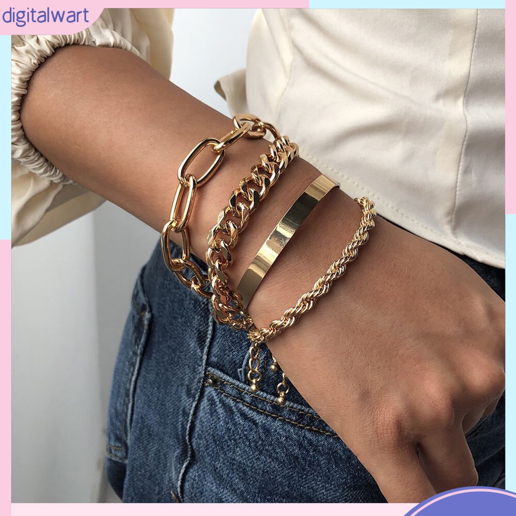 Set 4 Vòng Đeo Tay Mạ Điện Không Phai Phong Cách Vintage Thời Trang Cho Nữ