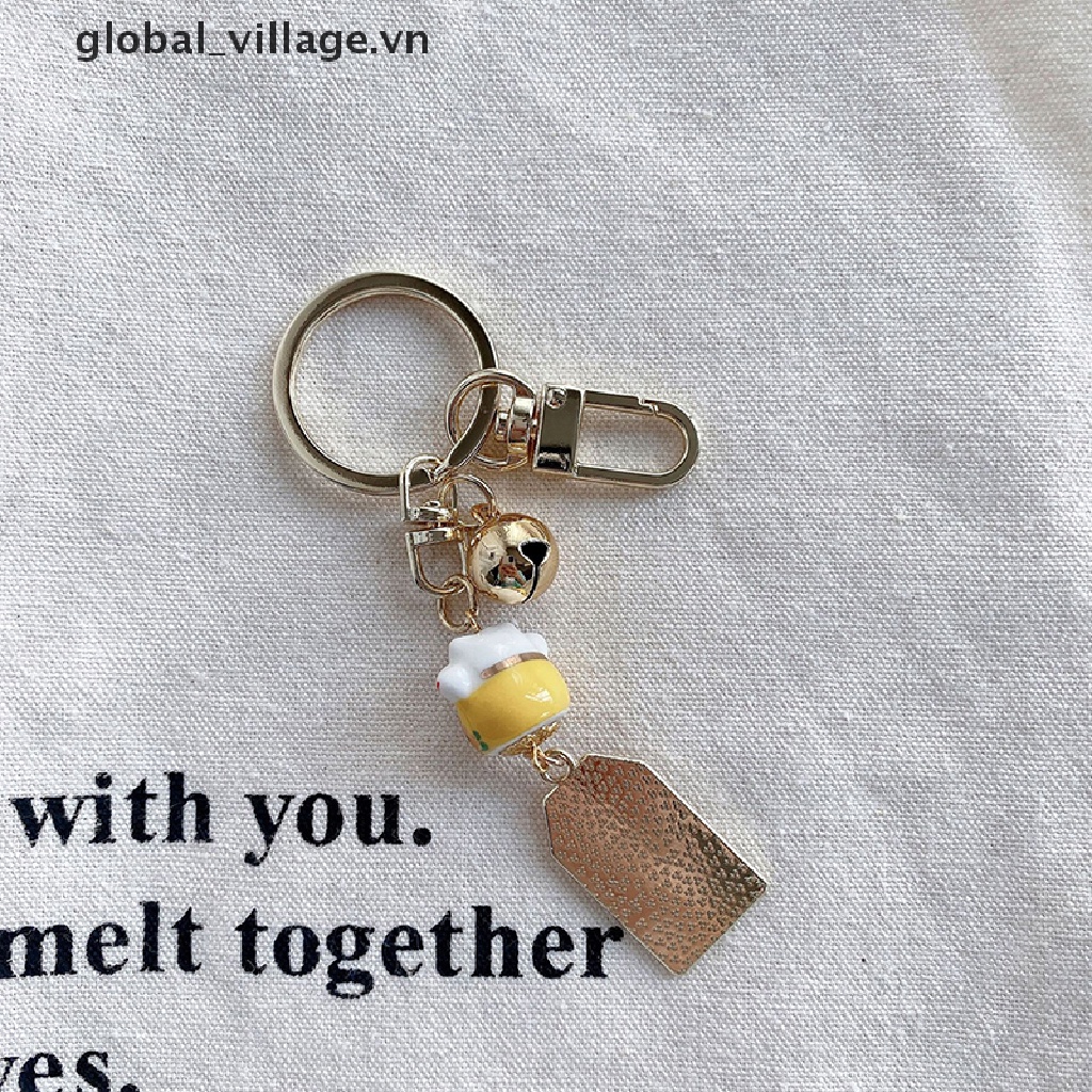 Móc Khóa Bùa May Mắn Hình Mèo May Mắn Bằng Gốm Sứ Có Chuông Trang Trí Túi Xách / Điện Thoại Di Động