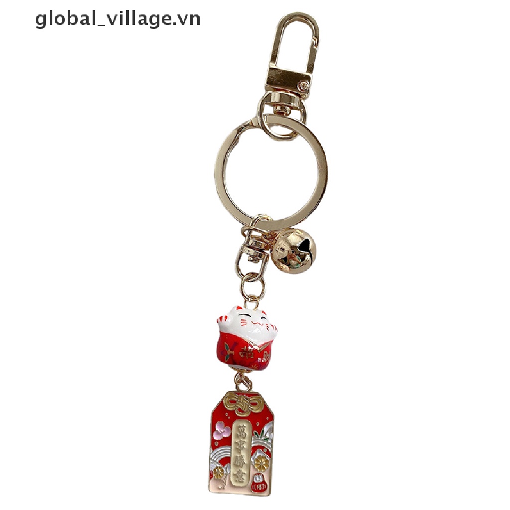 Móc Khóa Bùa May Mắn Hình Mèo May Mắn Bằng Gốm Sứ Có Chuông Trang Trí Túi Xách / Điện Thoại Di Động