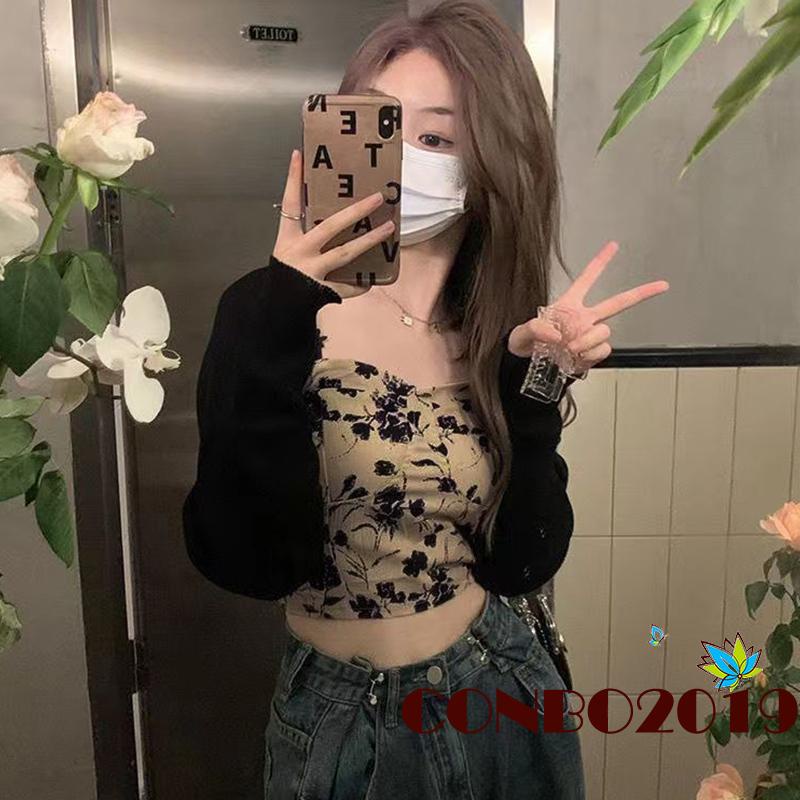 Áo Crop Top Không Tay In Hoa Có Đệm Ngực Dành Cho Nữ
