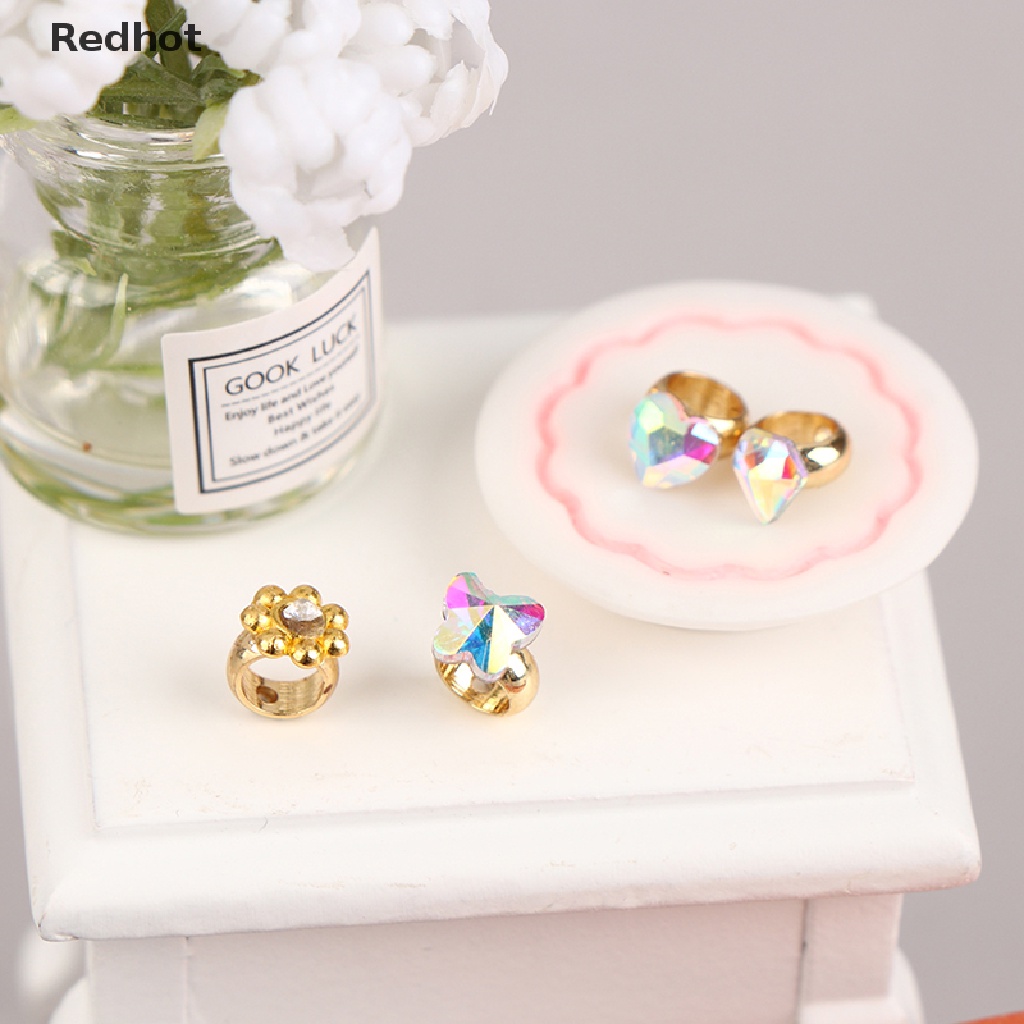 &lt; Redhot &gt; Nhẫn Kim Cương Hình Hoa Hướng Dương / Bướm / Trái Tim Mini Trang Trí Nhà Búp Bê Thu Nhỏ 1: 6