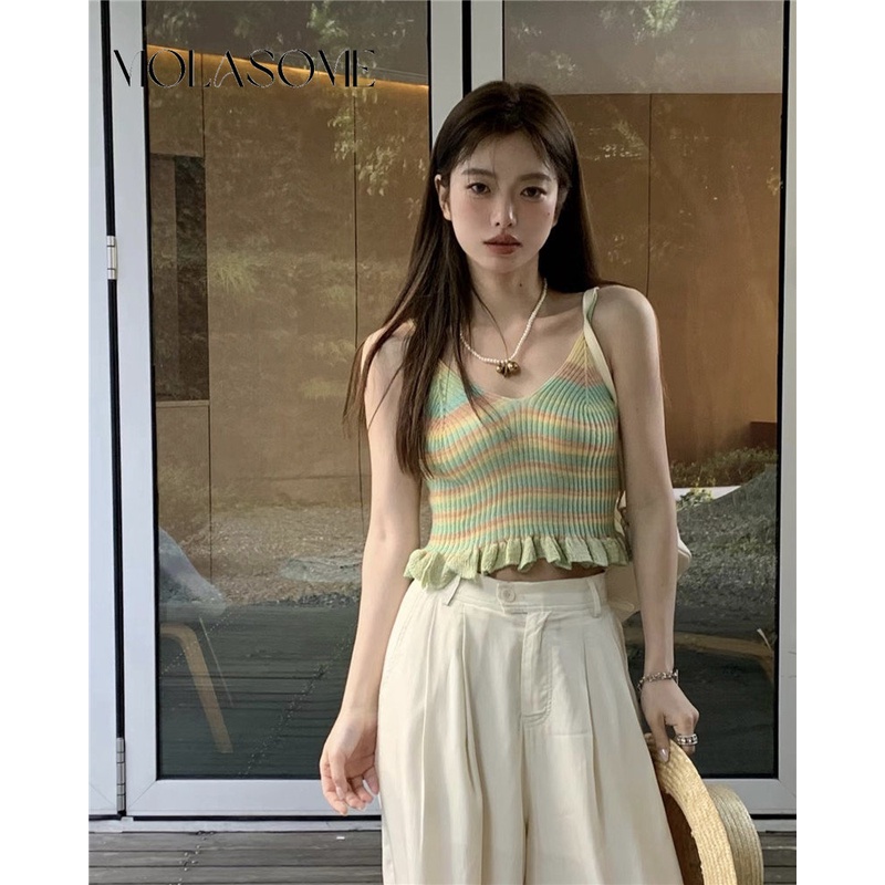 Áo Tank Top Hai Dây Màu Tương Phản Thời Trang Mới 2023 Cho Nữ