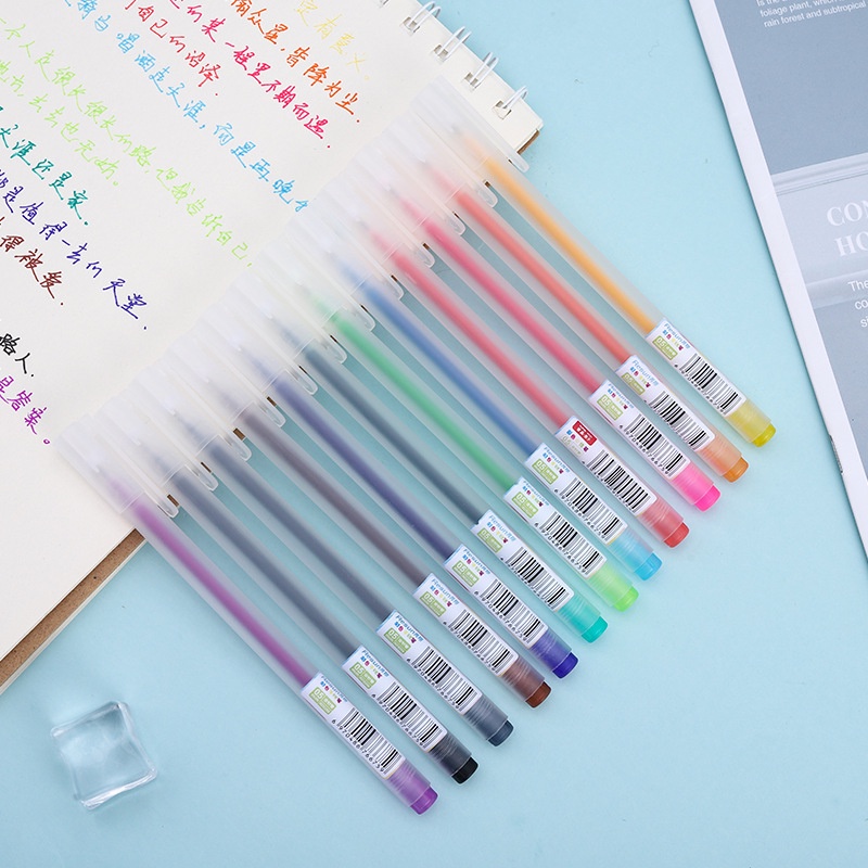 Set 12 Bút Mực Gel 0.5mm Màu Sáng / Đen Mượt Mà Thay Thế
