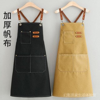 Thick canvas wear-resistant waisted apron oil-proof household kitchen men's printed catering milk tea coffee shop work clothes women YEM3