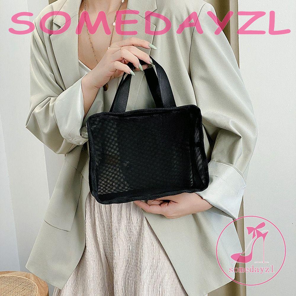 Túi Lưới Đựng Mỹ Phẩm / Đồ Vệ Sinh Cá Nhân Sức Chứa Lớn Màu Đen Có Khóa Kéo