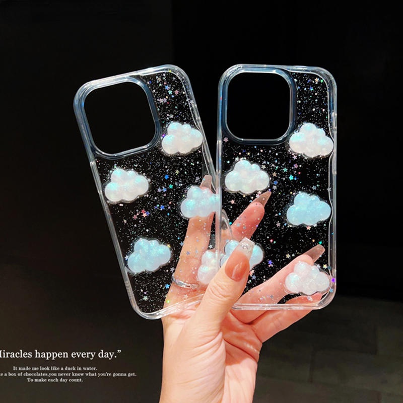 Ốp Điện Thoại TPU Trong Suốt Chống Sốc Hình Đám Mây 3D Cho iPhone 14 13 12 11 Pro MAX Plus X XS MAX XR 7 8 Plus SE 2022 2020