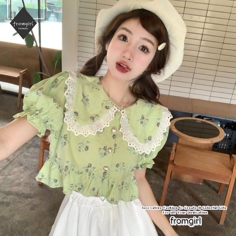 Áo Sơ Mi Tay Ngắn Phồng Cổ Búp Bê Ngọt Ngào Thời Trang Mùa Hè Cho Nữ