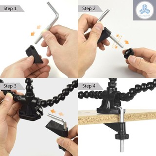 Helping Hands Soldering Third Hand PCB Tool with 3 Flexable Arms Rotatable Clips and Stable Desk Clamp Base for Soldering Assembly Repair Modeling DIY Black
