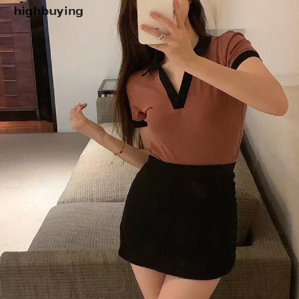 Áo Thun Lửng Ngắn Tay Y2k Thời Trang Dành Cho Nữ