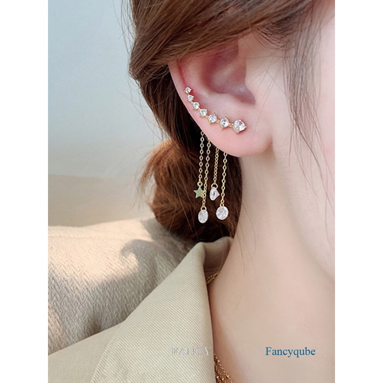 Bông Tai Mạ BạC 925 HìNh Ngôi Sao Tua Rua ĐíNh Đá Xinh XắN