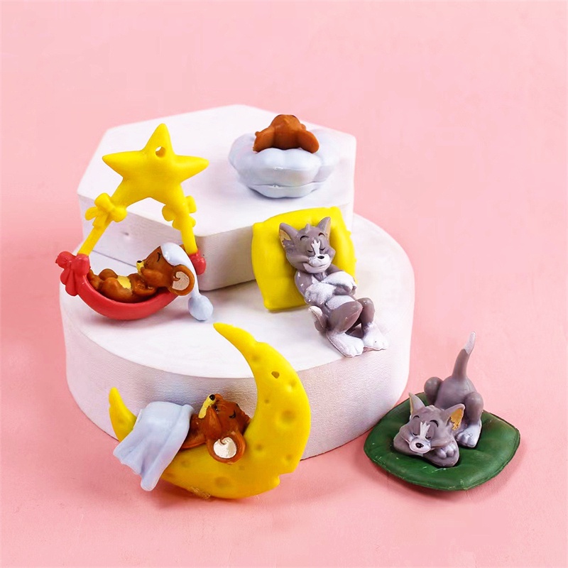 Bộ 5 Mô Hình Nhân Vật Hoạt Hình Tom and Jerry Đang Ngủ Dễ Thương Trang Trí Xe Hơi