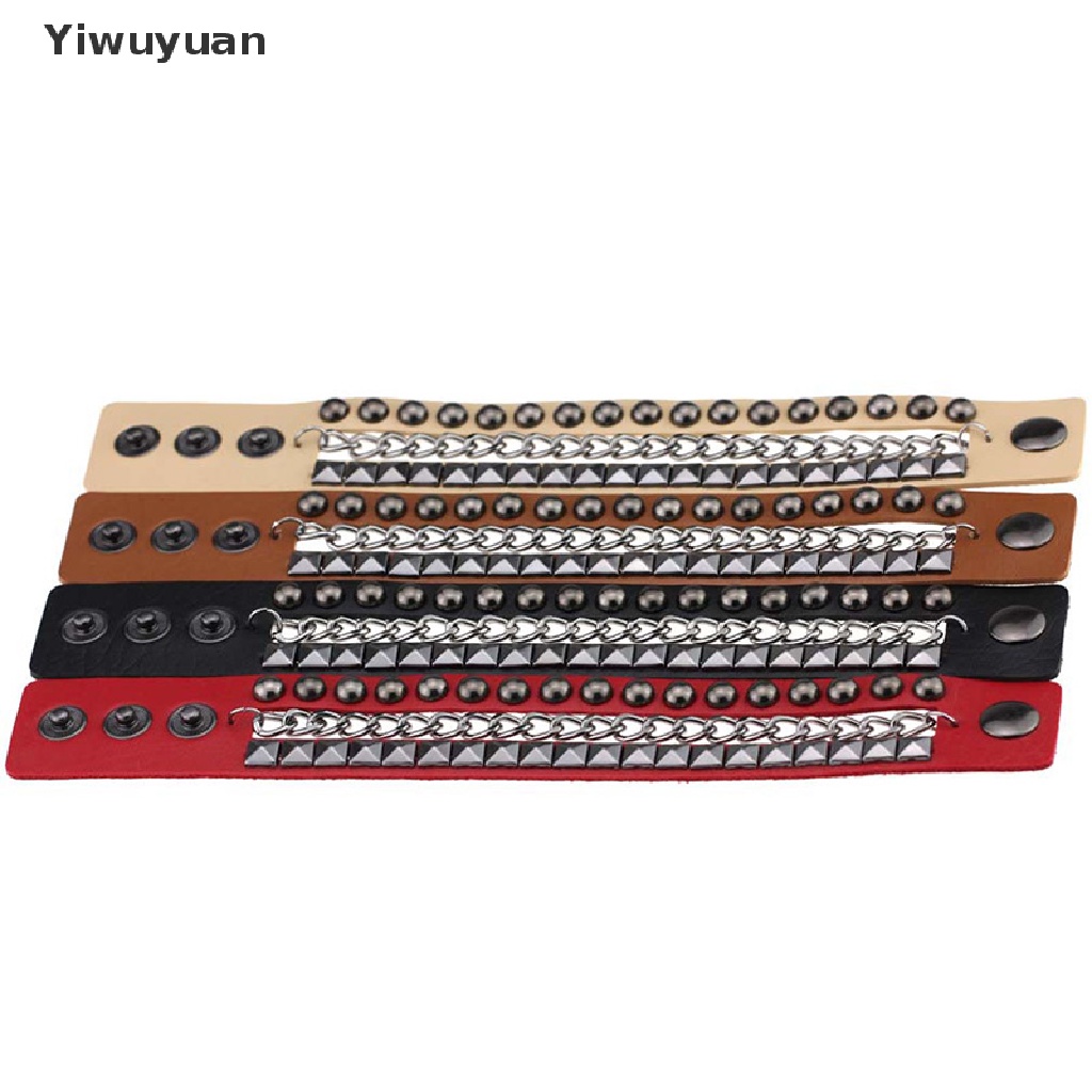 < Yiwuyuan > Vòng Tay Da Nhiều Lớp Đính Đinh Tán Phong Cách Punk Gothic