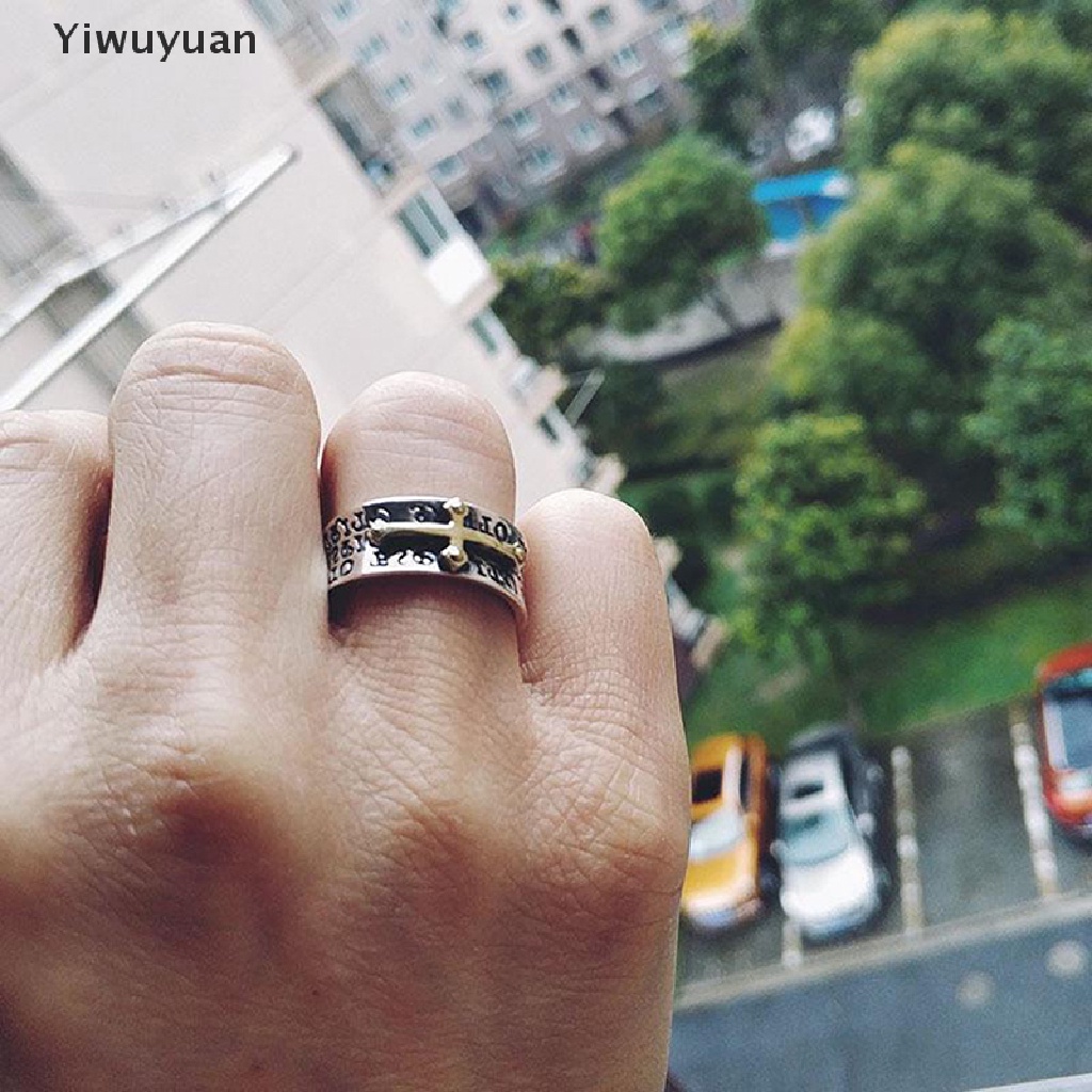< Yiwuyuan > Nhẫn Hở Hình Thánh Giá Phong Cách Retro Thời Trang Có Thể Điều Chỉnh Quà Tặng Cho Nam
