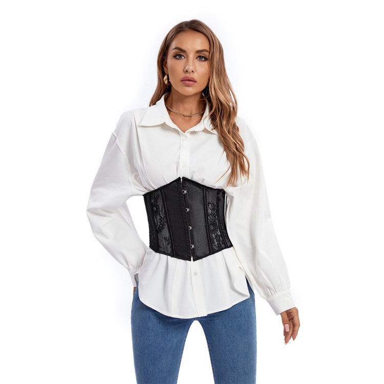 Đai Nịt Bụng Định Hình Eo Ngắn Màu Đen Phối Ren Thoáng Khí Thoải Mái