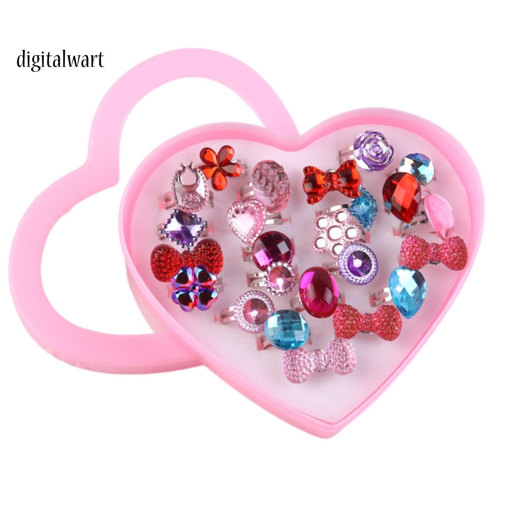 Kỹ Thuật Số| 1 Bộ Nhẫn Họa Tiết Trái Tim Hoạt Hình Lấp Lánh Chống Dị Ứng Thời Trang Cho Bé Gái