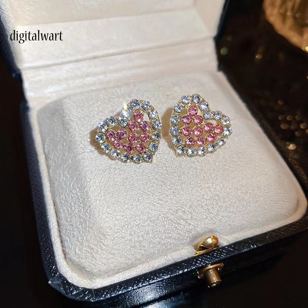 Kỹ Thuật Số| 1 Đôi Bông Tai Hình Trái Tim Đính Đá Lấp Lánh Thời Trang Dành Cho Nữ