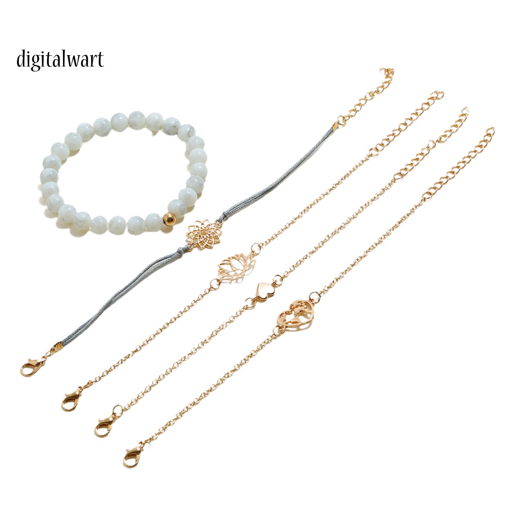 Kỹ Thuật Số| Set 5 Vòng Đeo Tay Họa Tiết Hoa Sen Rỗng Sáng Điều Chỉnh Được Cho Nữ