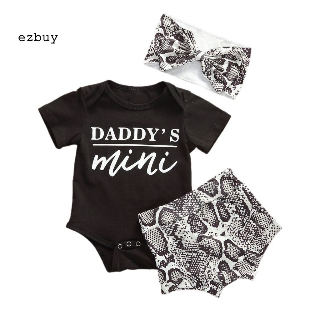 Bộ 3 Món Áo Liền Quần In Chữ + Quần Short Lưng Thun + Băng Đô Độc Đáo Thời Trang Mùa Hè Cho Bé